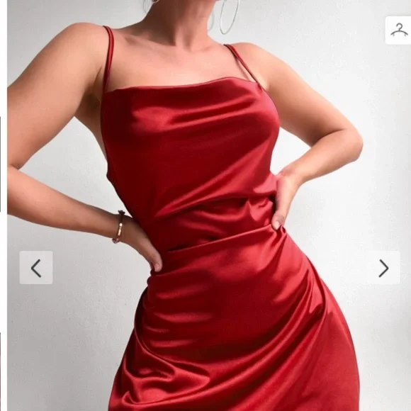 Zaful | Dresses | Womens Satin Sleeveless Spaghetti Strap Side Slit Cowl  Neck Cocktail Party Mini | Poshmark